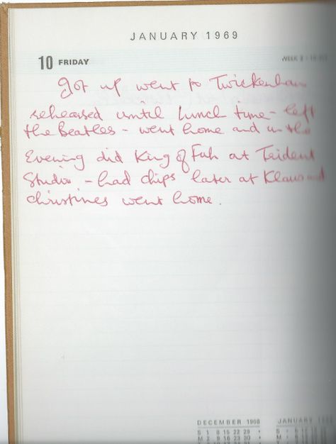 George Harrison&rsquo;s Diary Entry on 10 January 1969